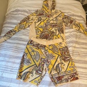 Champion UO Exclusive Paisley Print Hoodie and Shorts Set XL *Good Condition*
